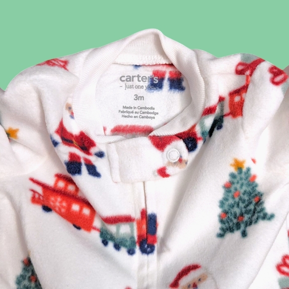 NEW 1pc Carter's Fleece Christmas Santa Sleep & Play PJS Pajamas Size 3 Months - Picture 3 of 4